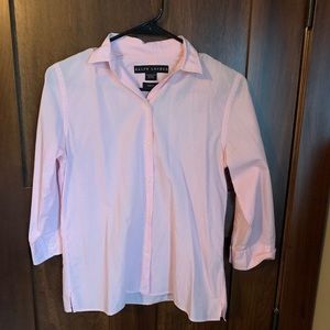 Button up pink and white shirt
